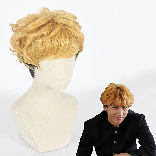 

Cosplay Wig Takashi Mitsuhashi Kyou Kara Ore Wa Curly Cosplay Halloween With Bangs Wig Short Blonde Synthetic Hair 12 inch Men's Anime Cosplay Cool Mixed Color