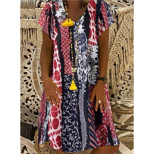 

Women's A-Line Dress Knee Length Dress - Short Sleeves Geometric Summer V Neck Casual 2020 Black Blue Orange Green S M L XL XXL XXXL XXXXL XXXXXL