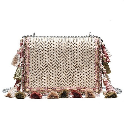 

Women's Tassel Straw / PU Crossbody Bag White / Khaki