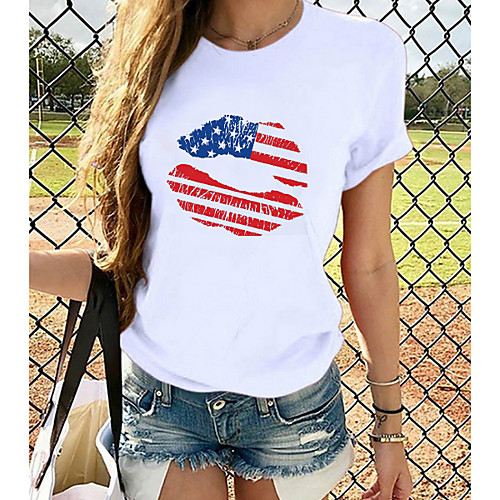 

Women's Tops Graphic T-shirt - Print Round Neck Basic Daily Spring Summer White XS S M L XL 2XL 3XL 4XL