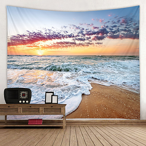 

Sunset Beach Waves Digital Printed Tapestry Decor Wall Art Tablecloths Bedspread Picnic Blanket Beach Throw Tapestries Colorful Bedroom Hall Dorm Living Room Hanging