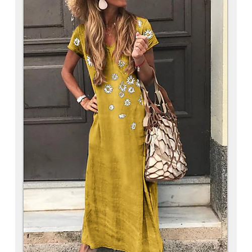 

Women's Sheath Dress Maxi long Dress - Short Sleeves Floral Summer Work 2020 Wine Black Blue Gold Gray S M L XL XXL XXXL