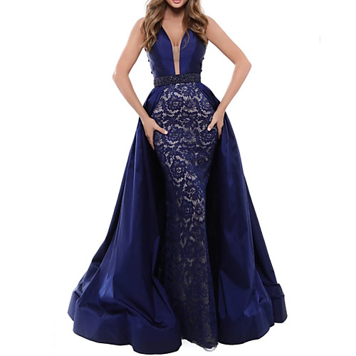 

Mermaid / Trumpet Beautiful Back Sexy Engagement Formal Evening Dress V Neck Sleeveless Floor Length Satin with Sash / Ribbon Embroidery 2020