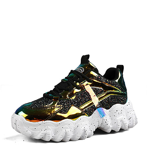 

Women's Trainers / Athletic Shoes 2020 Summer / Fall Flat Heel Round Toe Casual Sexy Athletic Sequin Faux Leather / Mesh Walking Shoes White / Black / Purple