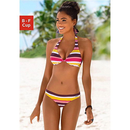 

Women's Wine Blue Green Bikini Swimwear Swimsuit - Striped S M L Wine