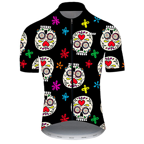 

21Grams Men's Short Sleeve Cycling Jersey Nylon Polyester Black / White Skull Floral Botanical Funny Bike Jersey Top Mountain Bike MTB Road Bike Cycling Breathable Quick Dry Ultraviolet Resistant