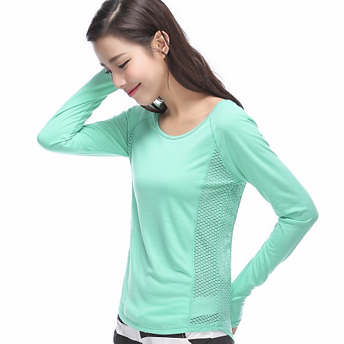 

Women's Running Shirt Patchwork Fashion Green Mesh Cotton Yoga Running Fitness Top Sport Activewear Breathable Quick Dry Comfortable Stretchy