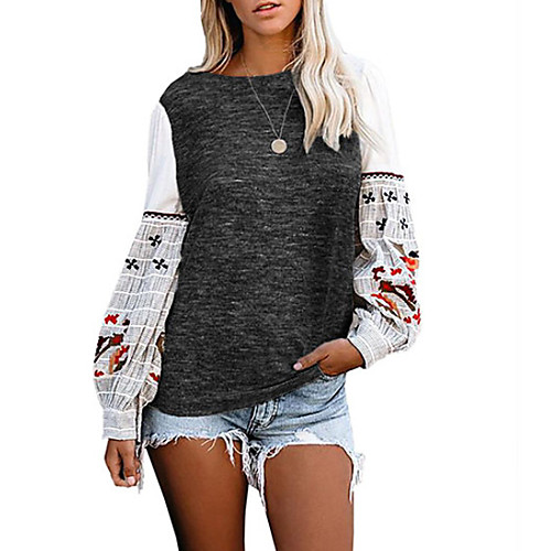 

Women's Tops Graphic Blouse Round Neck Daily White Black S M L XL 2XL