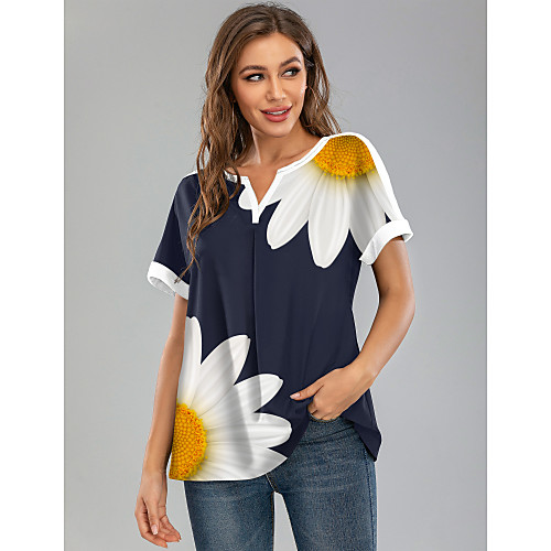 

Women's Tops Floral Graphic Daisy T-shirt - Print Round Neck Basic Daily Navy Blue M L XL 2XL 3XL