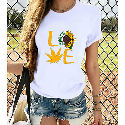 

Women's Tops Graphic T-shirt - Print Round Neck Basic Daily Spring Summer White XS S M L XL 2XL 3XL 4XL