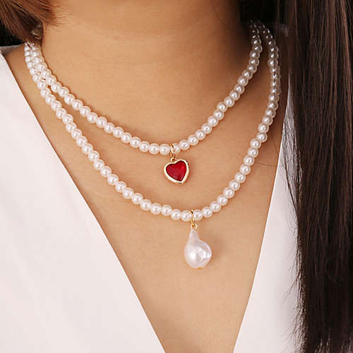 

Women's Pendant Necklace Necklace Layered Necklace Stacking Stackable Heart Classic Elegant Trendy Sweet Imitation Pearl Chrome White 46 cm Necklace Jewelry 1pc For Anniversary Party Evening Street