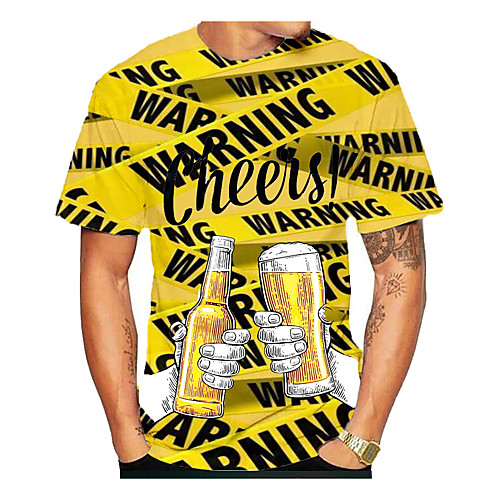 

Men's T shirt Graphic Beer Print Short Sleeve Daily Tops Yellow
