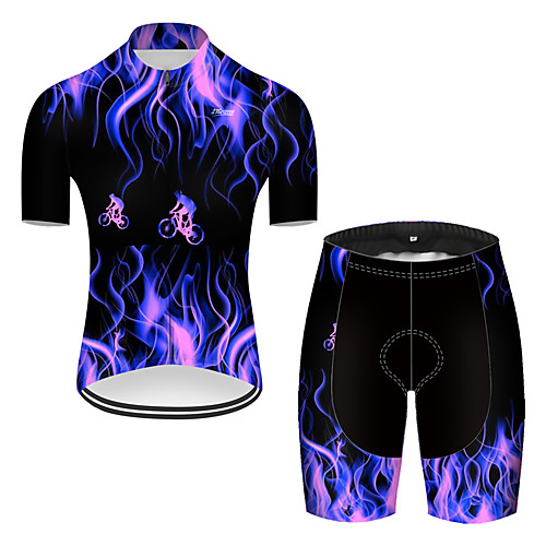 

21Grams Men's Short Sleeve Cycling Jersey with Shorts Nylon Polyester Black / Blue 3D Lightning Gradient Bike Clothing Suit Breathable 3D Pad Quick Dry Ultraviolet Resistant Reflective Strips Sports