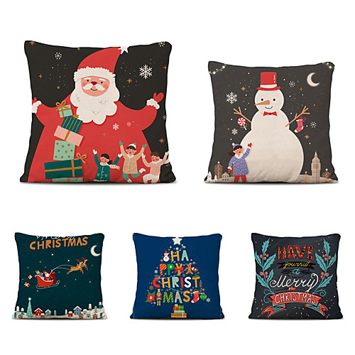 

Set of 5 Merry Christmas Decorative Polyester Pillowcases Christmas Pillow Case Cover Santa Claus Elk Pillowcase