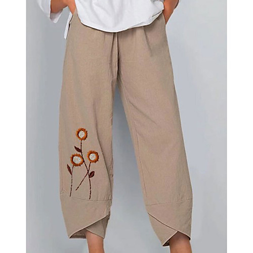 

Women's Basic Daily Chinos Pants - Floral Light Brown Gray S / M / L