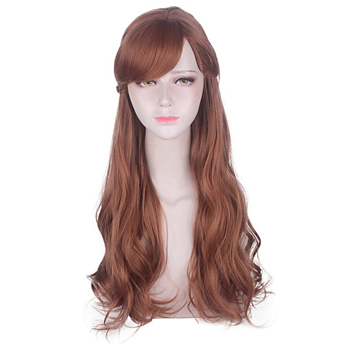 

Anna Cosplay Wigs Women's Side bangs 27 inch Heat Resistant Fiber Curly Brown Brown Anime