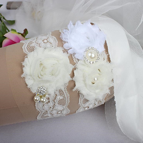 

Polyester Solid Color / Pearls Wedding Garter With Rhinestone Garters Wedding / Special Occasion