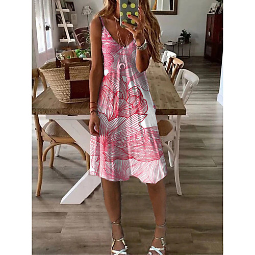 

Women's A-Line Dress Knee Length Dress - Sleeveless Geometric Print Summer Casual Daily 2020 Blushing Pink M L XL XXL XXXL