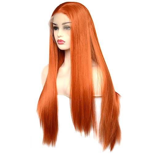 

Vogue Queen Orange Long Straight Synthetic Lace Front Wig High Quality Heat Resistant Fiber Daily Wearing For Women