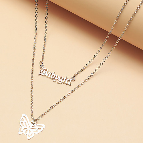 

Women's Pendant Necklace Necklace Layered Necklace Stacking Stackable Letter Butterfly Classic Vintage Trendy Fashion Chrome Silver 46 cm Necklace Jewelry 1pc For Party Evening Formal Street Beach