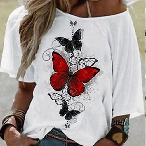 

Women's T-shirt Graphic Tops Off Shoulder Loose Daily Summer White Blue Purple Yellow Blushing Pink S M L XL 2XL 3XL 4XL