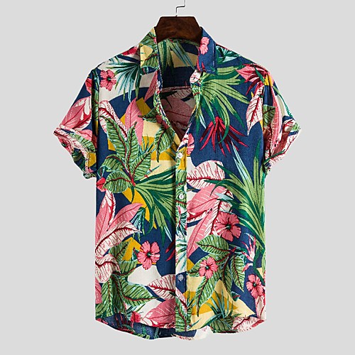 

Men's Shirt Floral Graphic Collar Button Down Collar Causal Daily Print Short Sleeve Tops Vacation Streetwear Hawaiian Beach Light Green / Machine wash / Hand wash / Wet and Dry Cleaning / Holiday