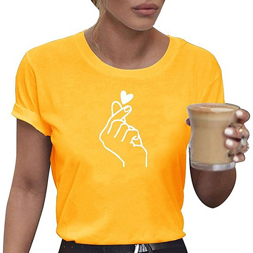 

Women's T shirt Graphic Round Neck Tops Basic Top White Black Yellow