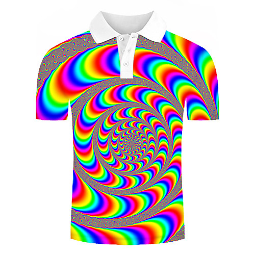 

Men's Polo Graphic Optical Illusion Print Short Sleeve Daily Tops Streetwear Exaggerated Purple Rainbow