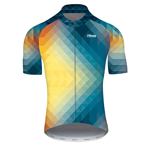 

21Grams Men's Short Sleeve Cycling Jersey Nylon BlueYellow Plaid Checkered Gradient 3D Bike Jersey Top Mountain Bike MTB Road Bike Cycling Quick Dry Breathable Sports Clothing Apparel