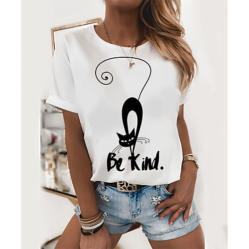 

Women's Tops Graphic T-shirt - Print Round Neck Basic Daily Spring Summer White XS S M L XL 2XL 3XL 4XL