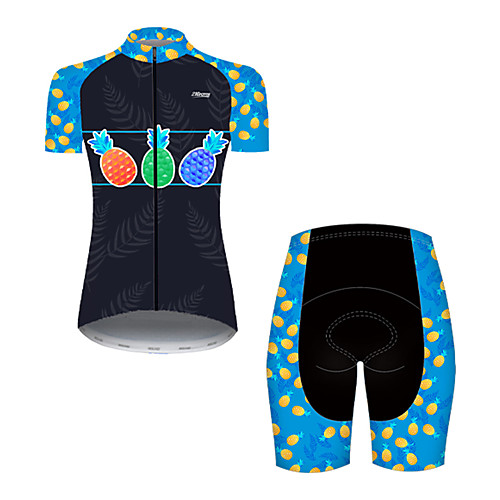 

21Grams Women's Short Sleeve Cycling Jersey with Shorts Nylon Polyester Black / Blue Leaf Fruit Pineapple Bike Clothing Suit Breathable 3D Pad Quick Dry Ultraviolet Resistant Reflective Strips Sports