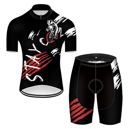 

21Grams Men's Short Sleeve Cycling Jersey with Shorts Black / White Bike Breathable Sports Patterned Mountain Bike MTB Road Bike Cycling Clothing Apparel / Stretchy