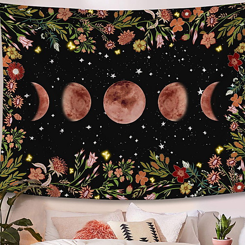 

Psychedelic Tapestry Flower Wall Hanging Room Starry Sky Carpet Moon Tapestries Art Home Decoration Accessories