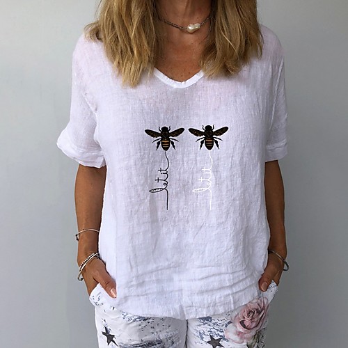 

Women's Tops Animal T-shirt V Neck Daily Summer White Yellow Navy Blue Gray Light Blue S M L XL 2XL 3XL