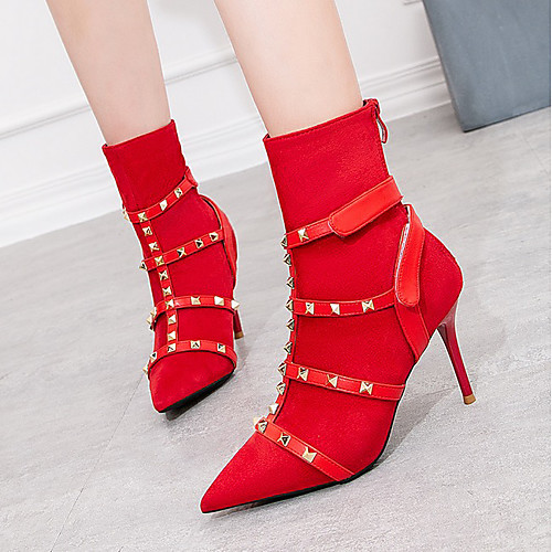 

Women's Boots Stiletto Heel Pointed Toe Booties Ankle Boots Daily Suede Black Red / Booties / Ankle Boots