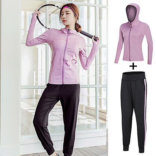 

Women's 2-Piece Full Zip Elastane Tracksuit Jogging Suit Activewear Set 2pcs Front Zipper Hooded Running Fitness Jogging Breathable Quick Dry Soft Sportswear Athletic Clothing Set Long Sleeve