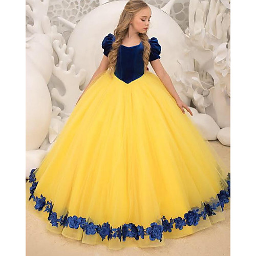 

Ball Gown Floor Length Wedding / Party Flower Girl Dresses - Tulle Cap Sleeve Jewel Neck with Appliques / Ruching / Flower