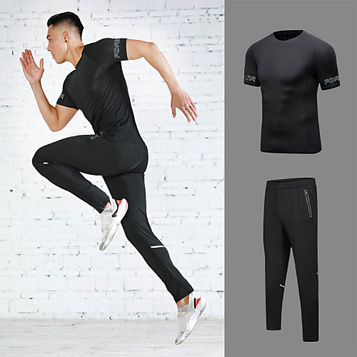

Men's Pocket Drawstring Tracksuit Activewear Set Workout Outfits 2pcs Running Active Training Jogging Reflective Breathable Quick Dry Sportswear Athletic Clothing Set Long Sleeve Activewear Stretchy