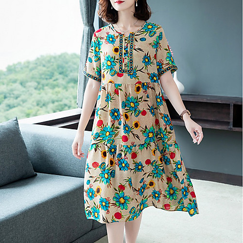 

Women's A-Line Dress Midi Dress - Short Sleeves Floral Summer Casual 2020 Blue S M L XL XXL XXXL XXXXL