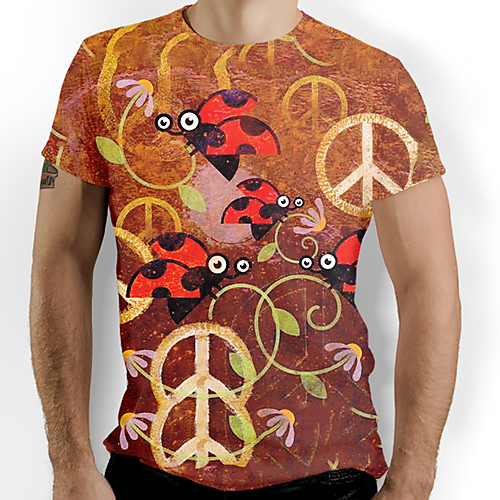 

Men's T shirt Graphic Animal Print Short Sleeve Daily Tops Basic Brown