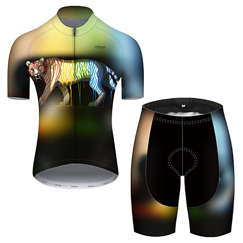 

21Grams Men's Short Sleeve Cycling Jersey with Shorts Nylon Polyester Black / Yellow Gradient Animal Tiger Bike Clothing Suit Breathable 3D Pad Quick Dry Ultraviolet Resistant Reflective Strips Sports