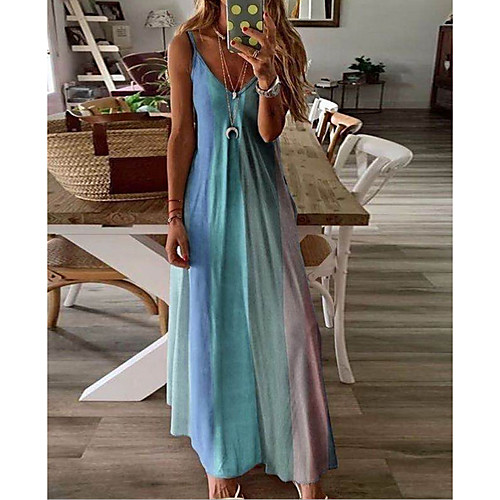 

Women's Strap Dress Maxi long Dress - Sleeveless Print Summer Casual Chinoiserie 2020 Purple Red Yellow Fuchsia Orange Green Dusty Blue Gray Light Blue S M L XL XXL XXXL XXXXL XXXXXL