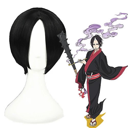 

Cosplay Costume Wig Cosplay Wig Hoozuki no Reitetsu Straight Cosplay Halloween Middle Part Wig Short Black Synthetic Hair 12 inch Men's Anime Cosplay Lustrous Black