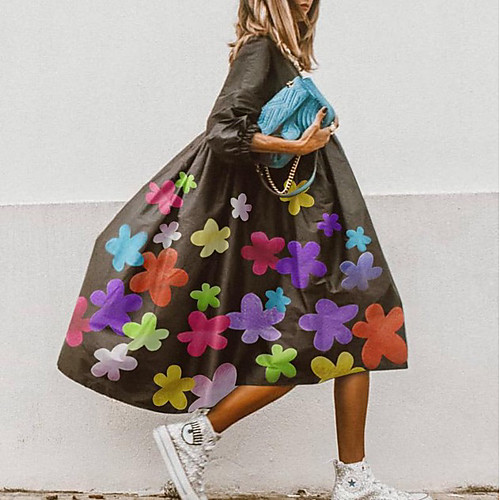 

Women's A Line Dress Midi Dress Black Fuchsia Green Rainbow Gray 3/4 Length Sleeve Floral Summer Round Neck Hot Casual 2021 S M L XL XXL 3XL 4XL 5XL