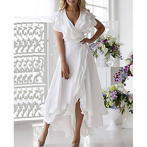 

Women's Wrap Dress Midi Dress - Sleeveless Ruffle Multi Layer Summer Deep V Plus Size Sexy Holiday Vacation Beach Chiffon 2020 White Dark Blue S M L XL XXL XXXL XXXXL XXXXXL