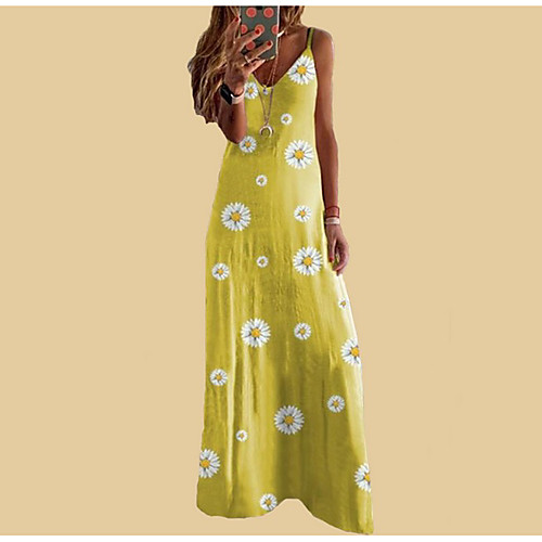 

Women's Strap Dress Maxi long Dress - Sleeveless Floral Summer Casual Sexy 2020 Wine Purple Yellow Khaki Dusty Blue Gray Light Blue S M L XL XXL XXXL XXXXL XXXXXL