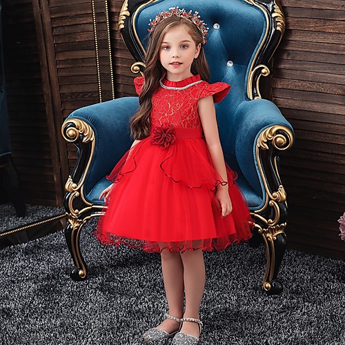 

Princess / Ball Gown Knee Length Wedding / Party Flower Girl Dresses - Tulle Cap Sleeve Jewel Neck with Sash / Ribbon / Embroidery / Flower
