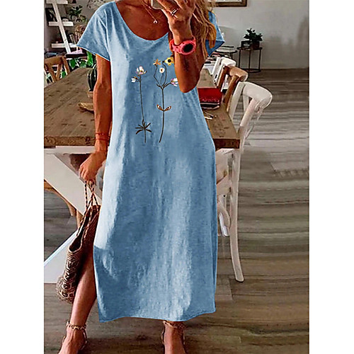 

Women's A Line Dress Midi Dress Yellow Gray Light Blue Short Sleeve Print Summer V Neck Casual Sexy 2021 L XL XXL 3XL 4XL 5XL