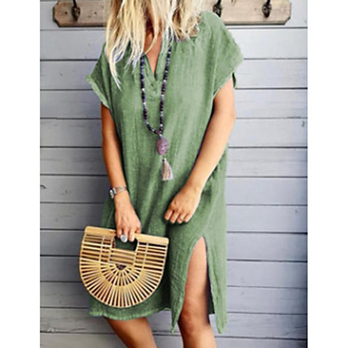 

Women's Shift Dress Midi Dress Blue Purple Khaki Green Short Sleeve Solid Color Summer V Neck Casual 2021 M L XL XXL 3XL