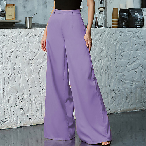 

Women's Basic Daily Work Bootcut Wide Leg Pants - Solid Colored Classic Comfort Blue Purple S / M / L